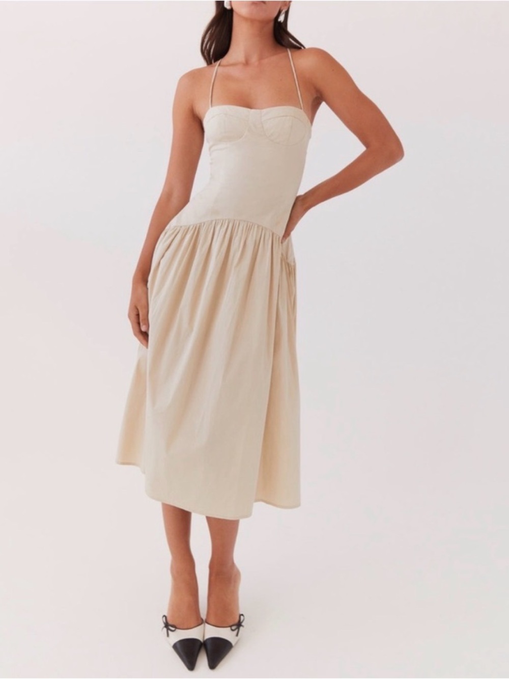 PepperMayo Yvette Corset  Midi Dress with Spaghetti Straps